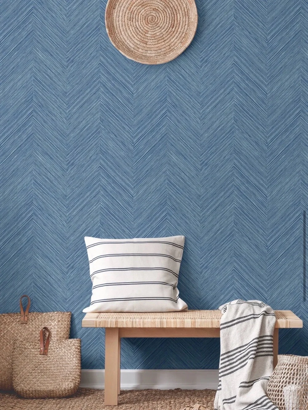 wade logan Blue Chevron Herringbone Texture Wallpaper